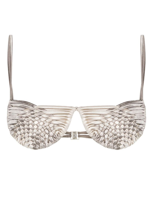 Grey Interwoven Round-cup Bikini Top