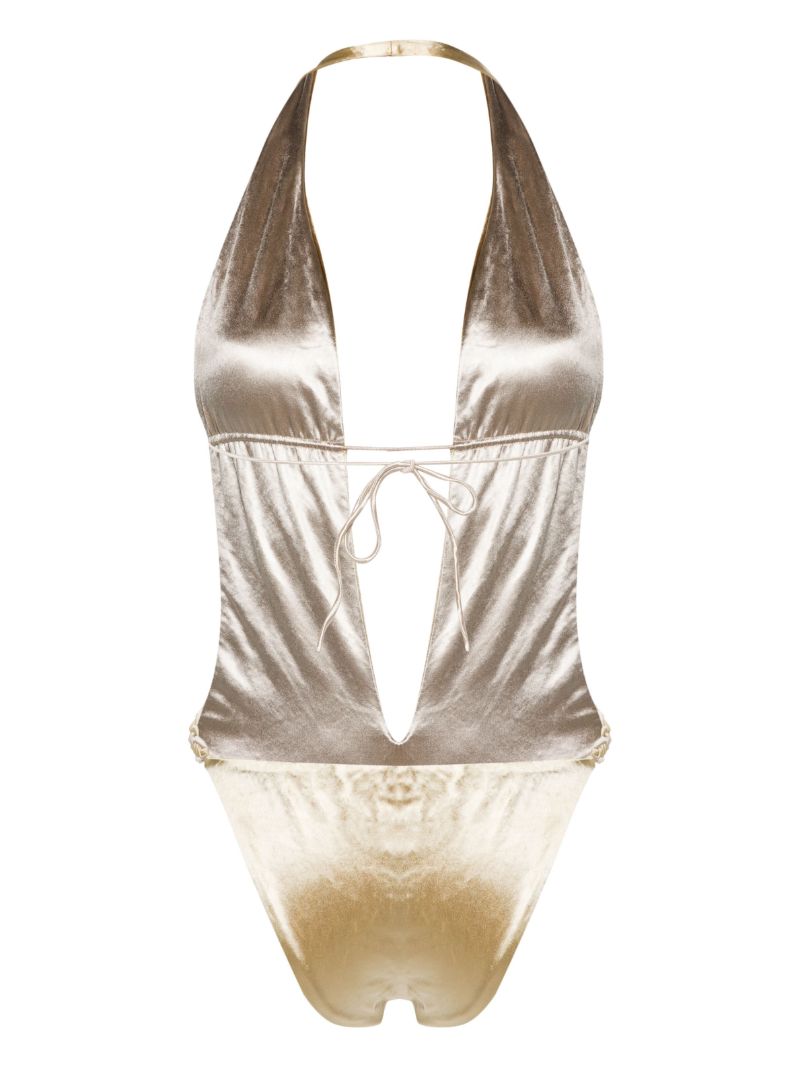 Gold-tone Satin-finish V-neck Swimsuit