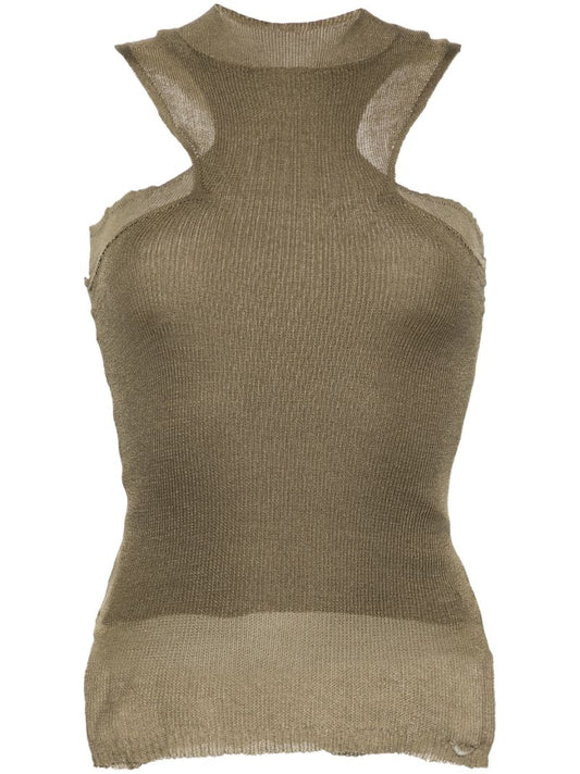 Green Two-tone Knit Top