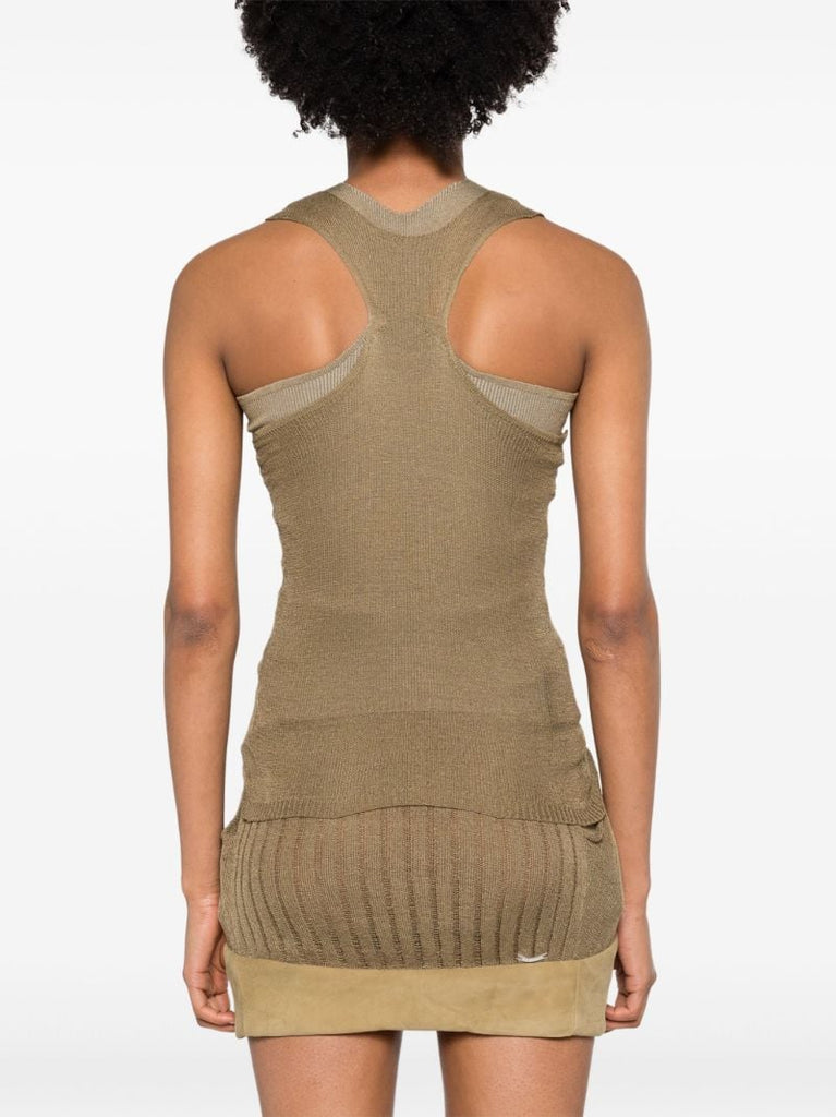 Green Two-tone Knit Top