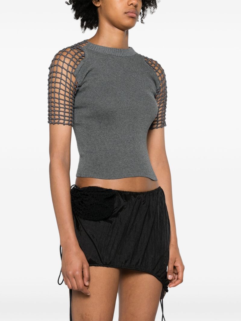 Grey Crochet-sleeve T-shirt