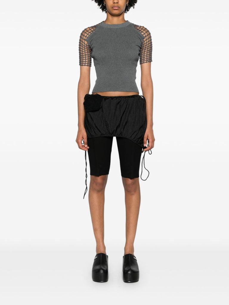 Grey Crochet-sleeve T-shirt