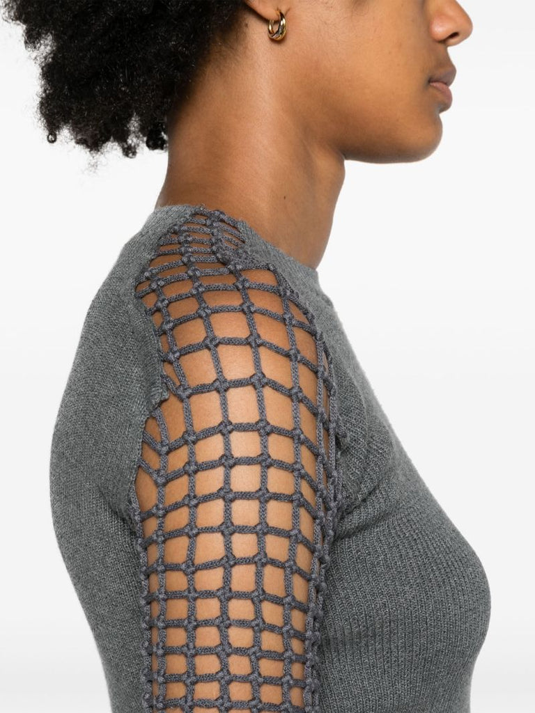 Grey Crochet-sleeve T-shirt