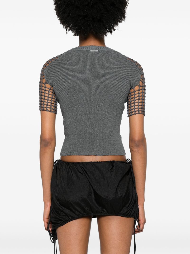 Grey Crochet-sleeve T-shirt