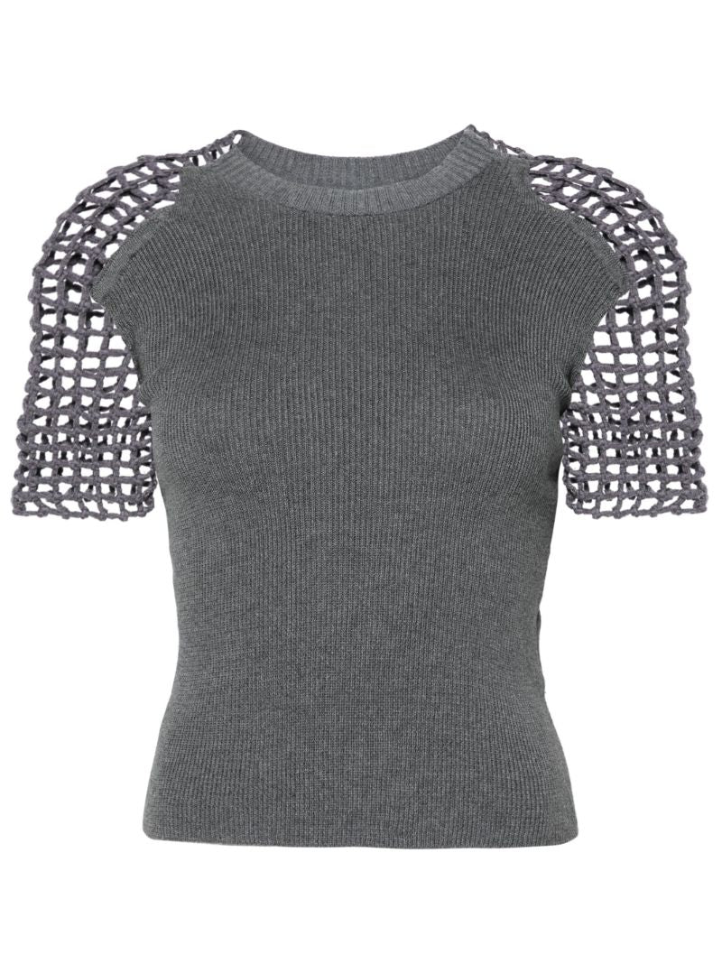 Grey Crochet-sleeve T-shirt