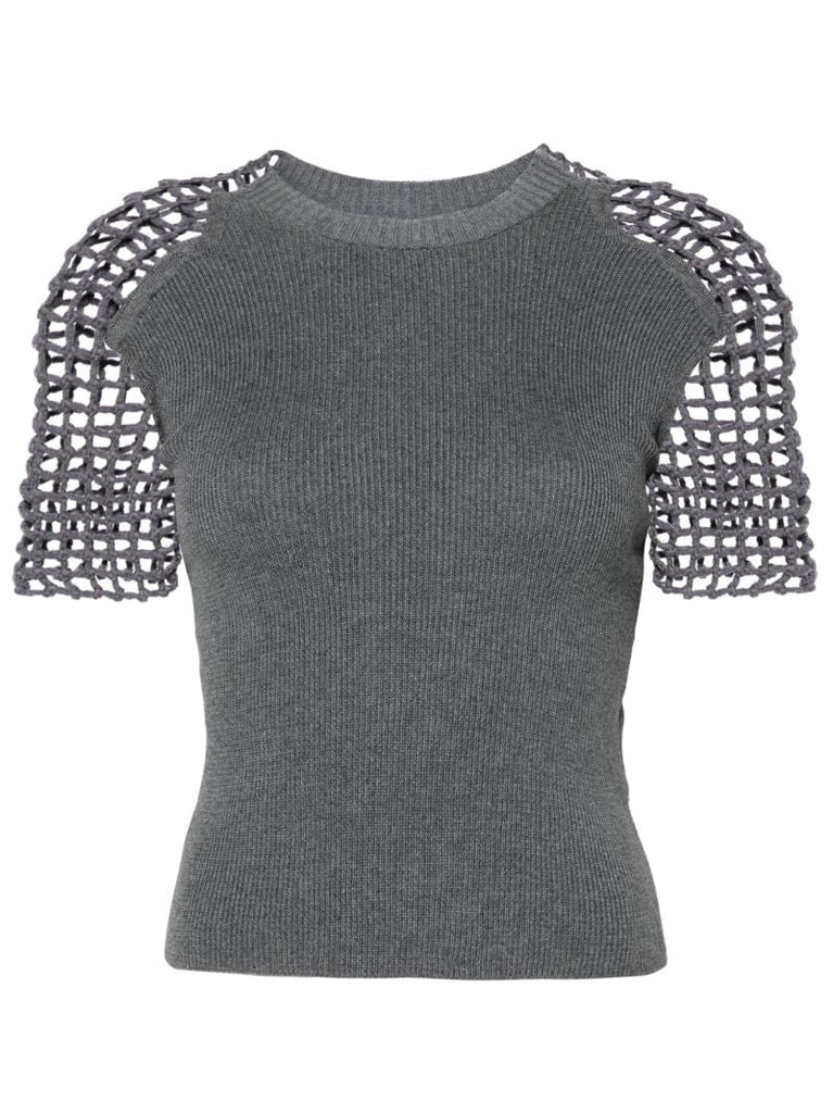 Grey Crochet-sleeve T-shirt