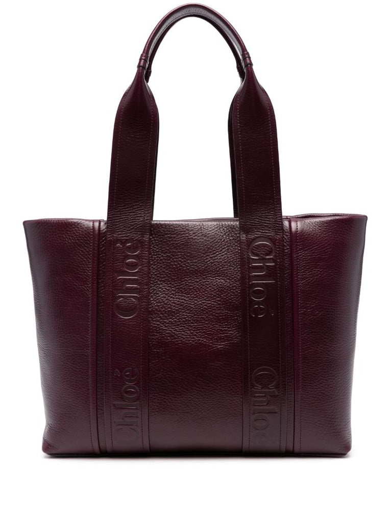 Purple Woody Leather Tote Bag