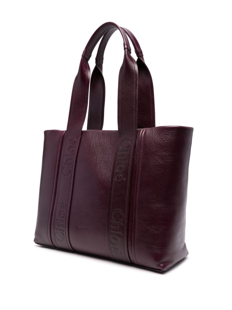 Purple Woody Leather Tote Bag