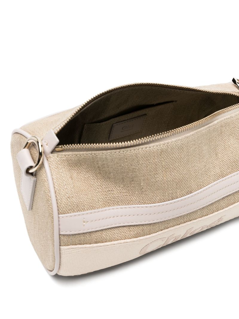 Beige Logo-embroidered Linen Two-way Crossbody Bag