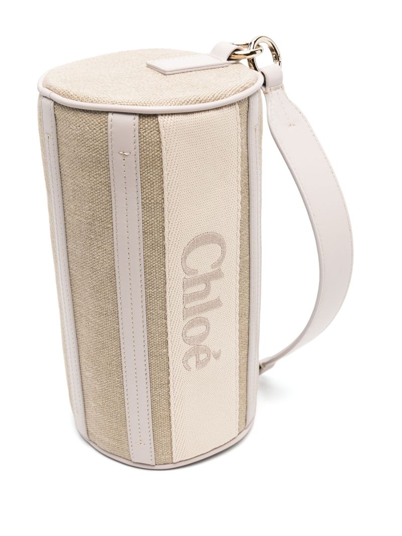 Beige Logo-embroidered Linen Two-way Crossbody Bag