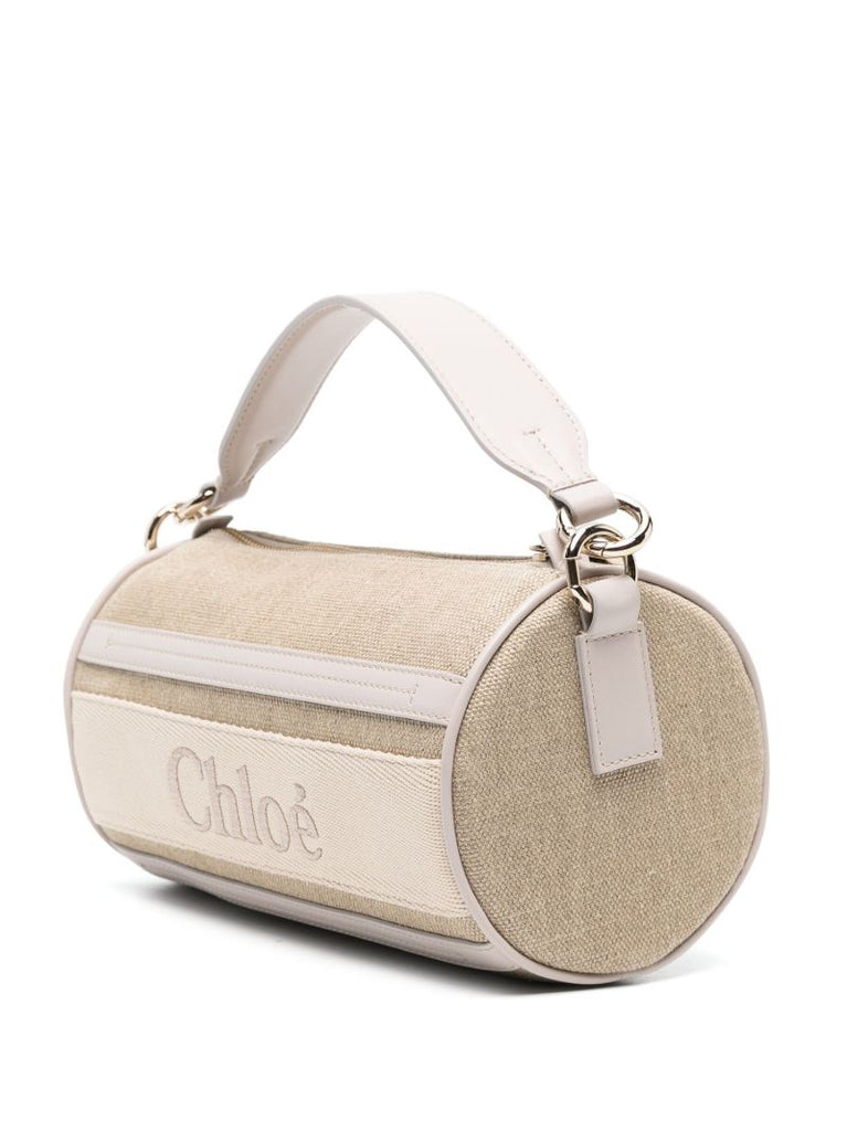 Beige Logo-embroidered Linen Two-way Crossbody Bag