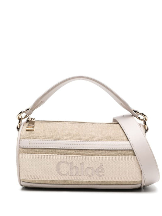 Beige Logo-embroidered Linen Two-way Crossbody Bag