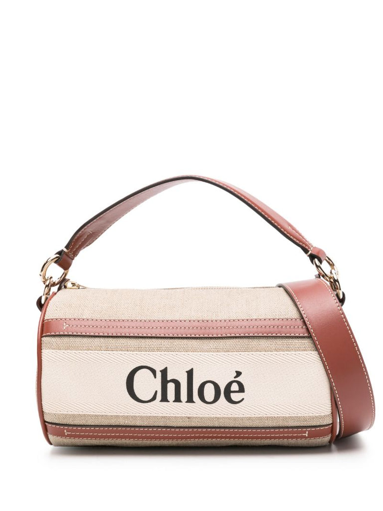 Brown Tube Linen Shoulder Bag