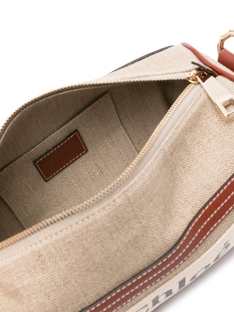 Brown Tube Linen Shoulder Bag