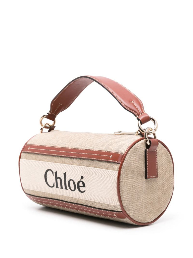 Brown Tube Linen Shoulder Bag
