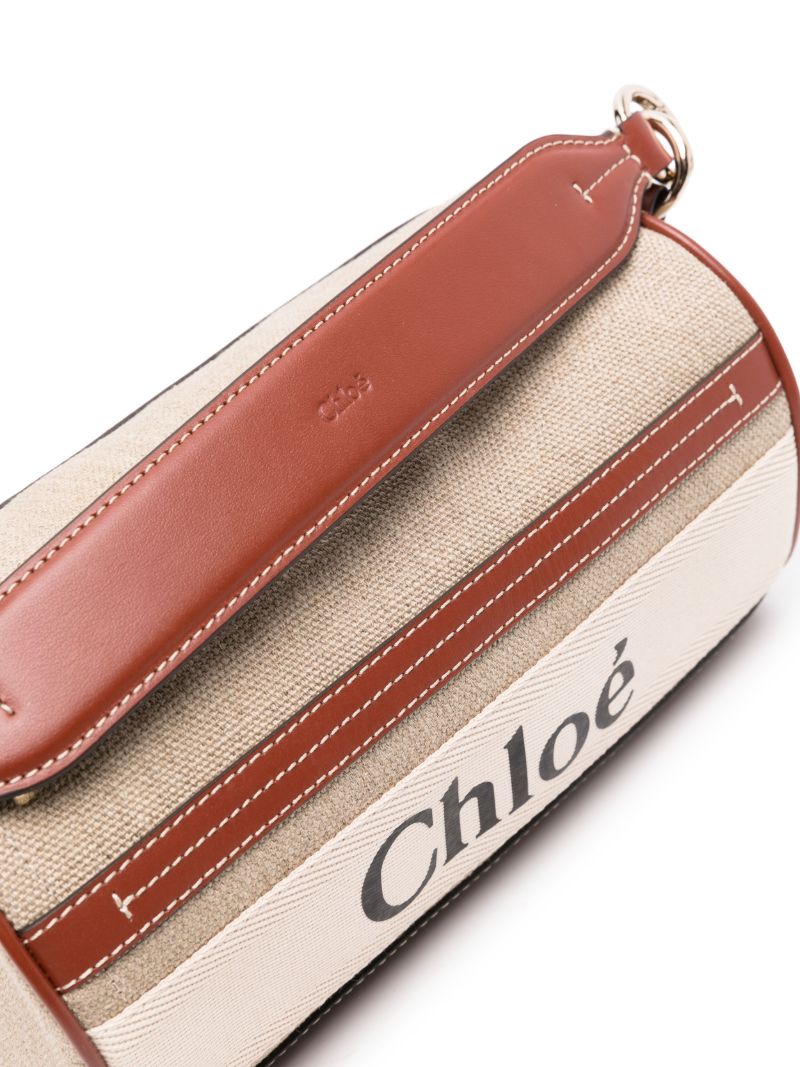 Brown Tube Linen Shoulder Bag