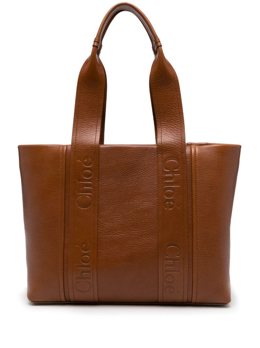 Brown Woody Leather Tote Bag