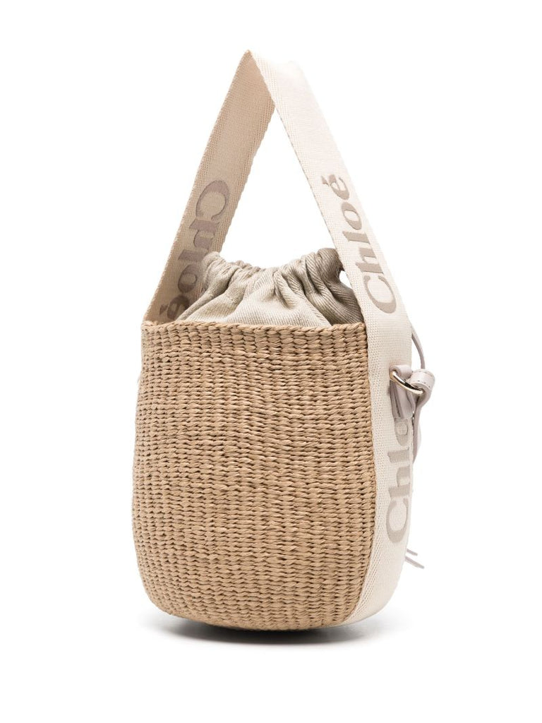 Wild Grey and Beige Logo Strap Woven Two-way Bag