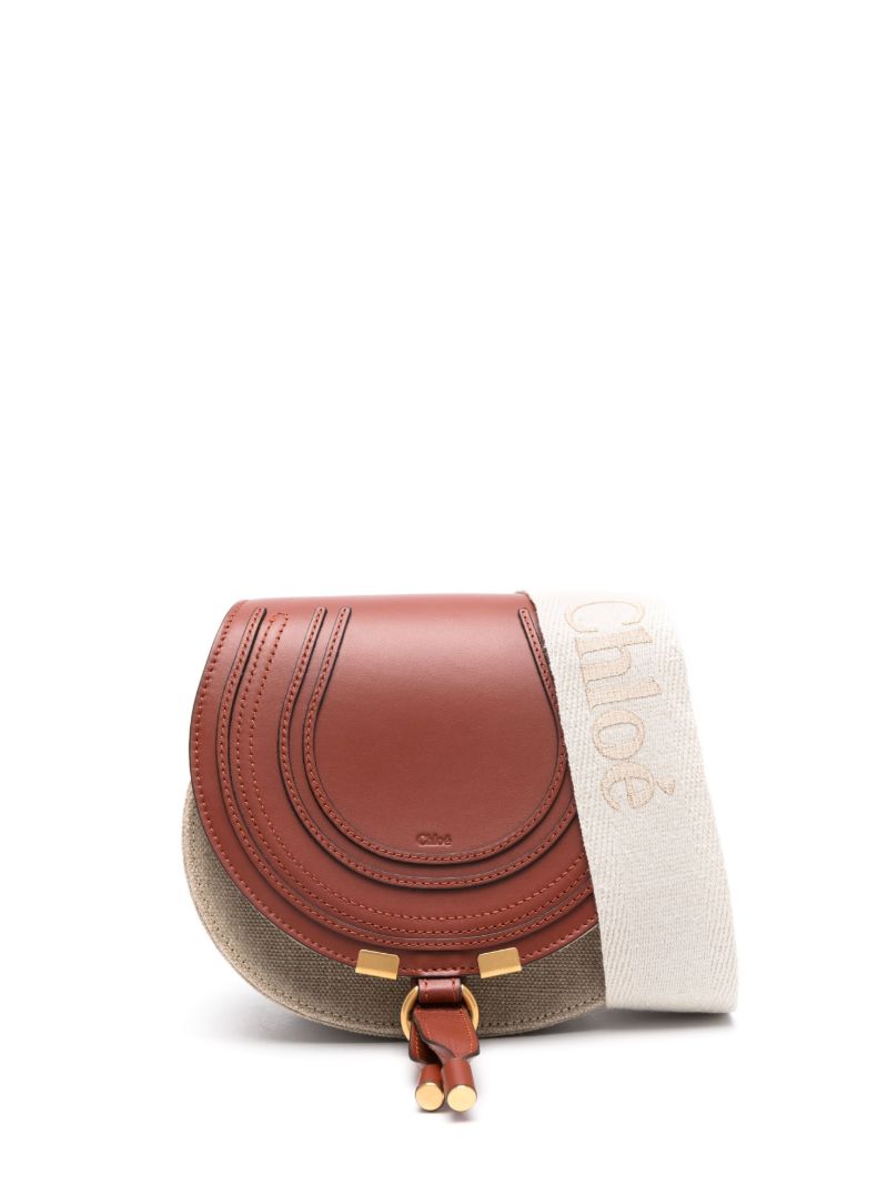 Brown Marcie Small Leather and Linen Cross Body Bag
