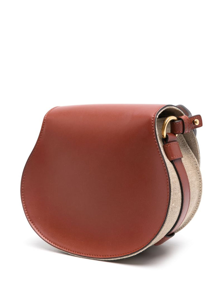 Brown Marcie Small Leather and Linen Cross Body Bag