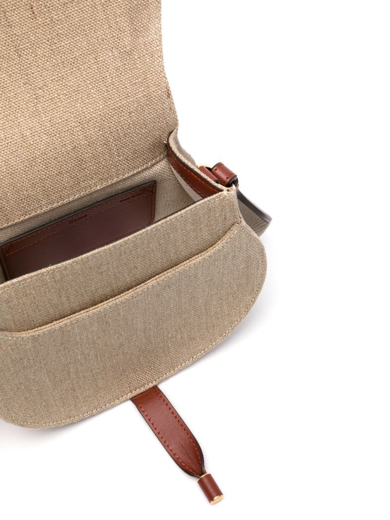 Brown Marcie Small Leather and Linen Cross Body Bag