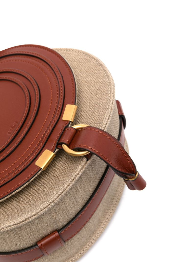 Brown Marcie Small Leather and Linen Cross Body Bag