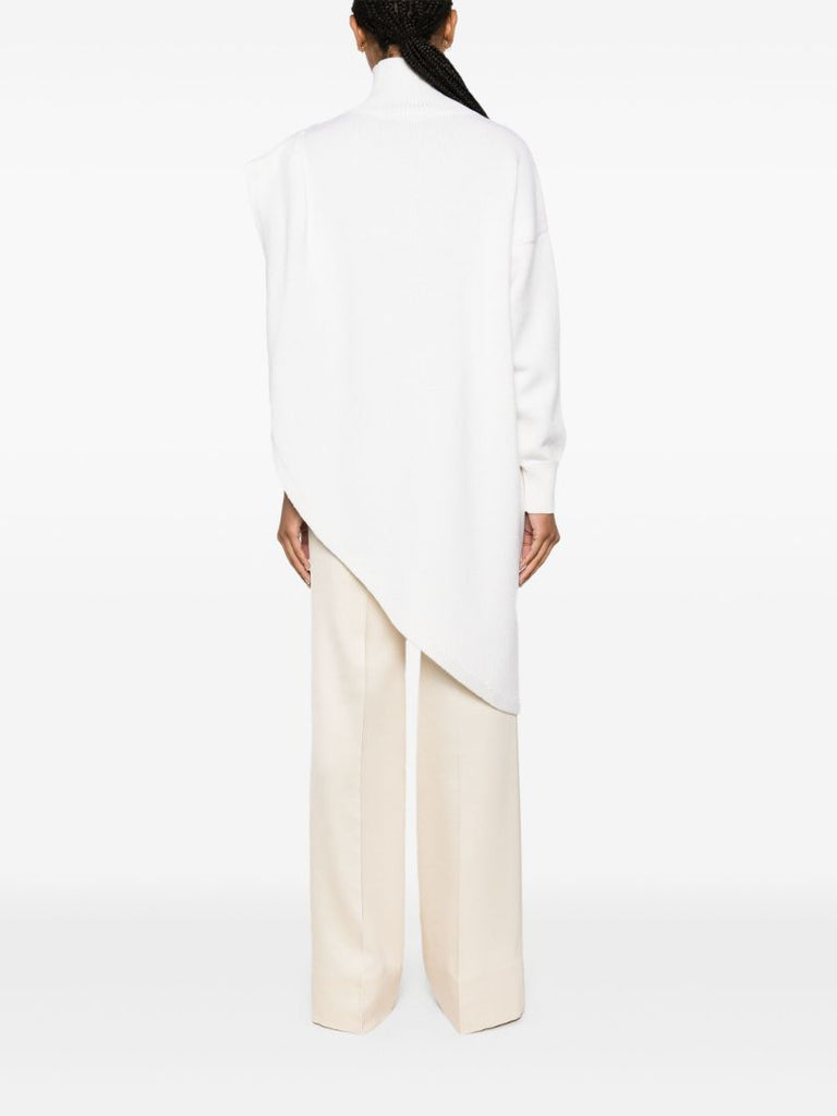 White Asymmetric Cape Jumper