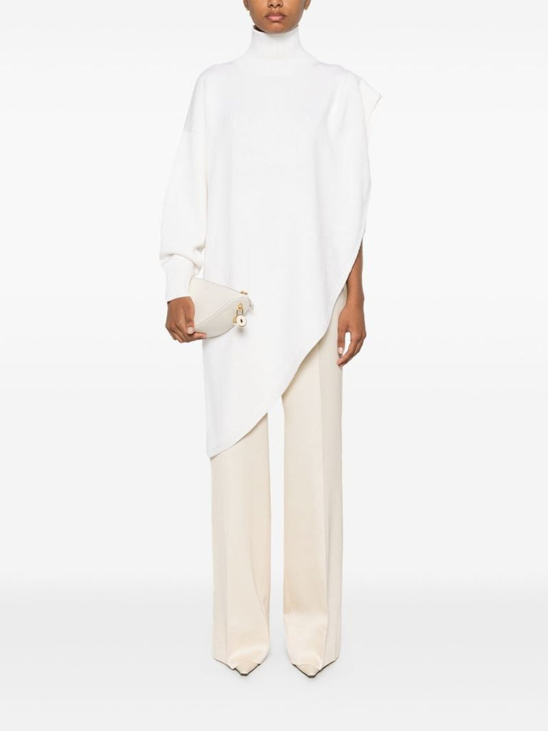 White Asymmetric Cape Jumper