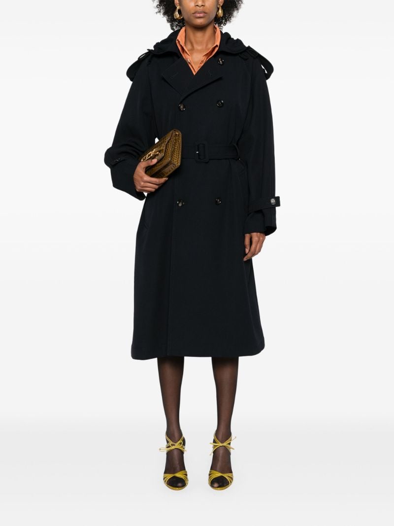 Blue Wool Belted Trench Coat