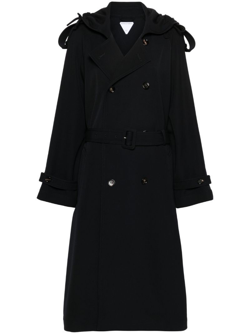 Blue Wool Belted Trench Coat