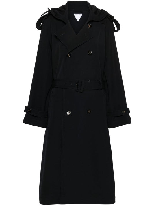 Blue Wool Belted Trench Coat