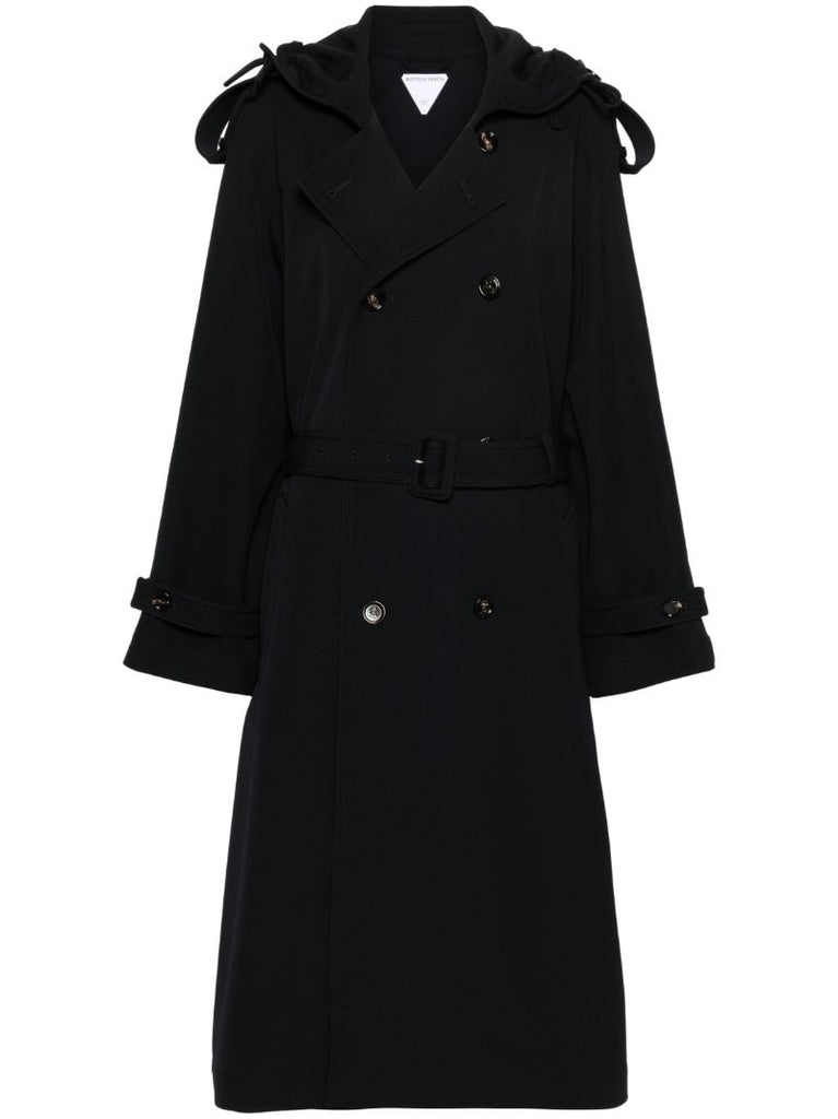 Blue Wool Belted Trench Coat