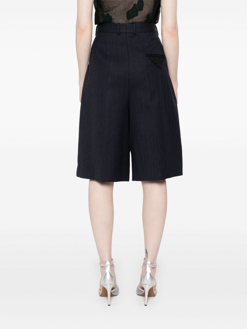 Black Striped Pleated Wool Shorts
