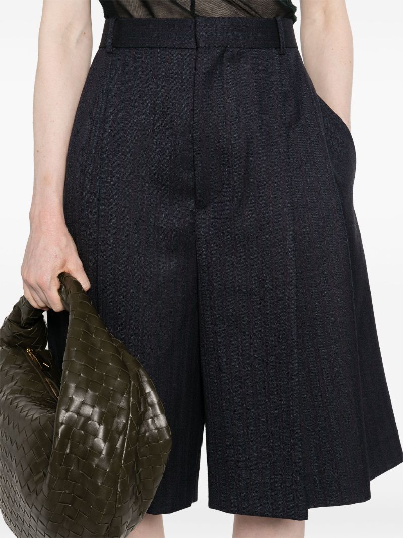 Black Striped Pleated Wool Shorts