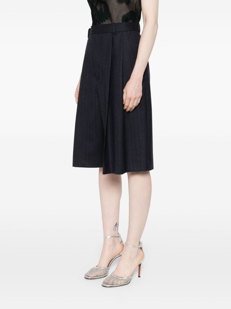 Black Striped Pleated Wool Shorts