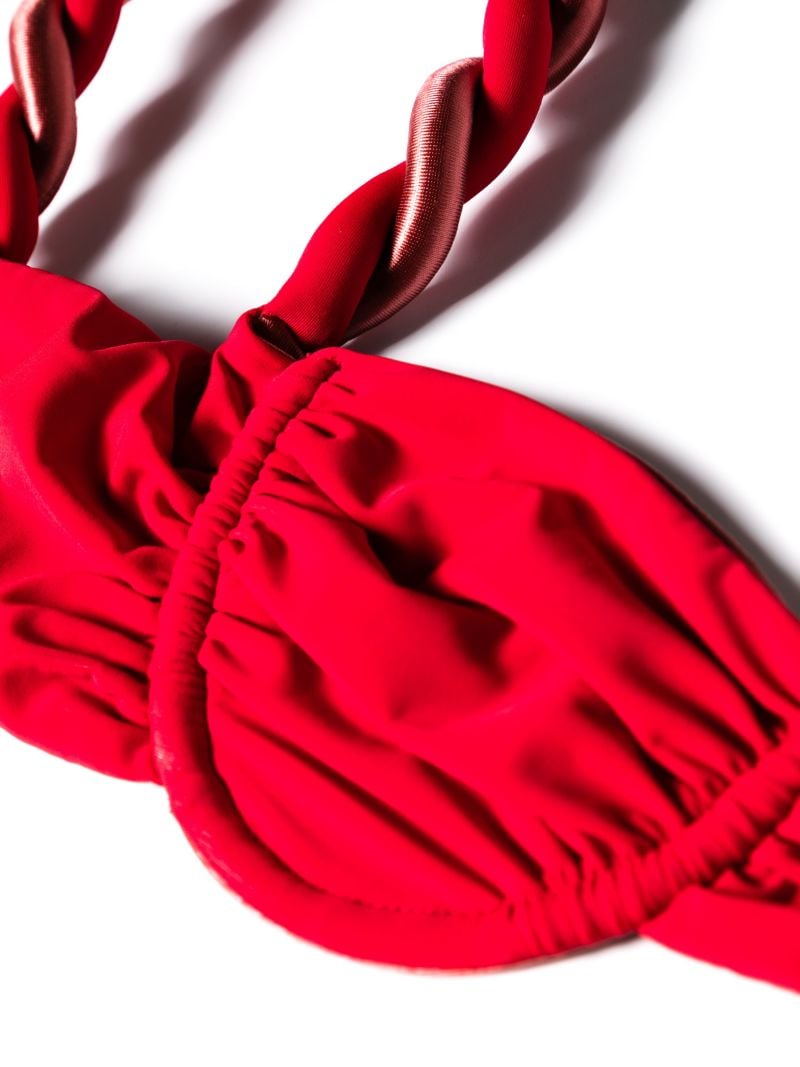 Red Braid-detail Bikini Top