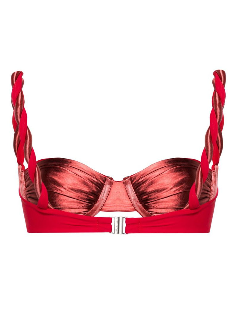 Red Braid-detail Bikini Top