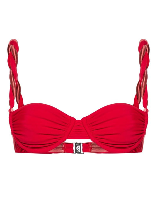 Red Braid-detail Bikini Top