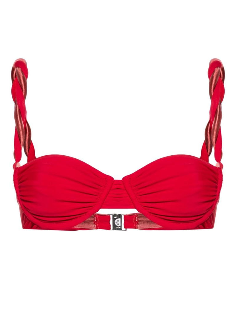 Red Braid-detail Bikini Top