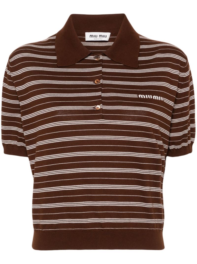 Brown Striped Knitted Polo Shirt