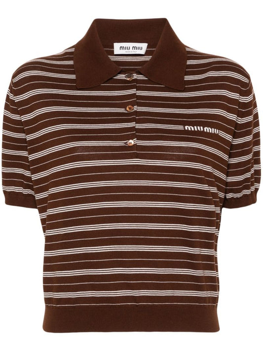 Brown Striped Knitted Polo Shirt
