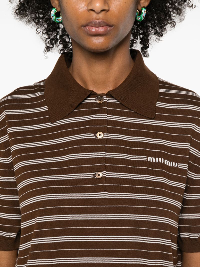 Brown Striped Knitted Polo Shirt