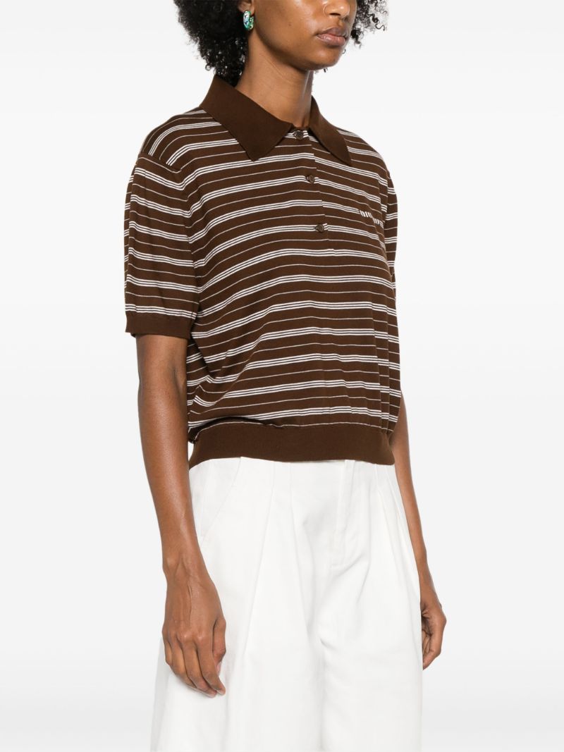 Brown Striped Knitted Polo Shirt