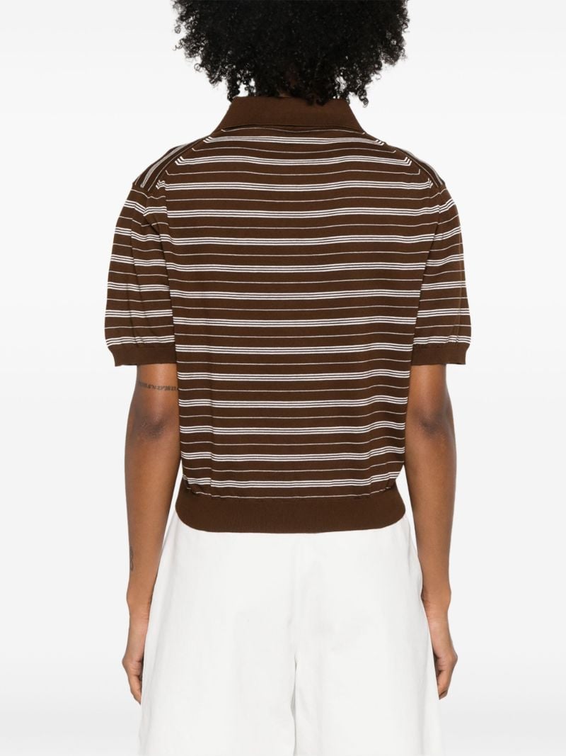 Brown Striped Knitted Polo Shirt