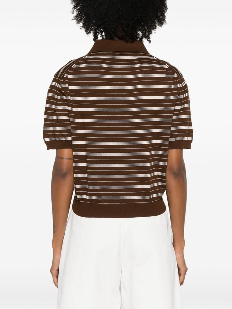 Brown Striped Knitted Polo Shirt