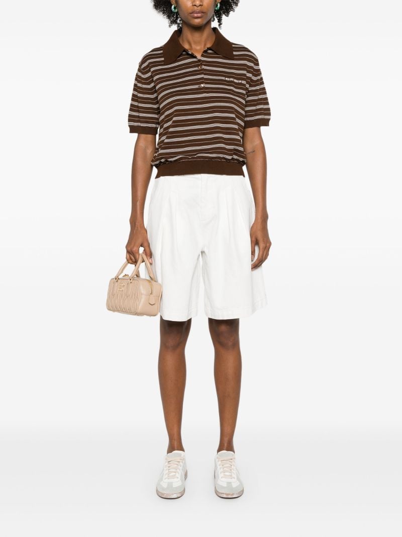 Brown Striped Knitted Polo Shirt