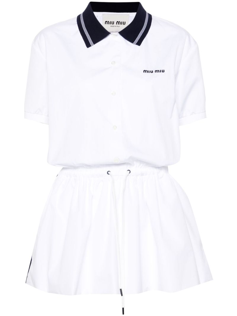 White Logo-embroidered Cotton Mini Dress