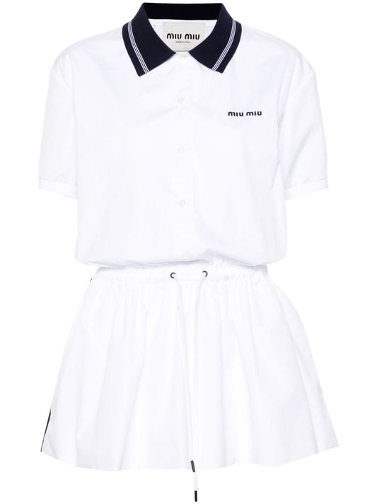 White Logo-embroidered Cotton Mini Dress