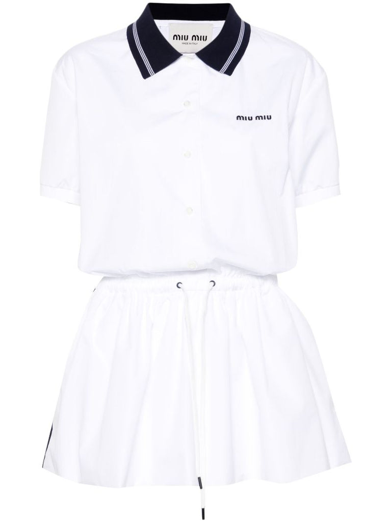 White Logo-embroidered Cotton Mini Dress