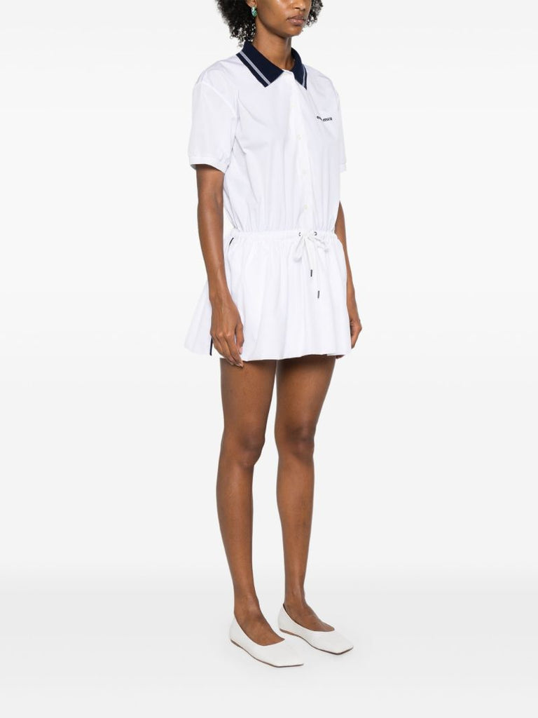 White Logo-embroidered Cotton Mini Dress